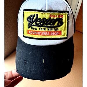 Western New York Vintage “Adventures Begin” Distressed Trucker Hat Snapback